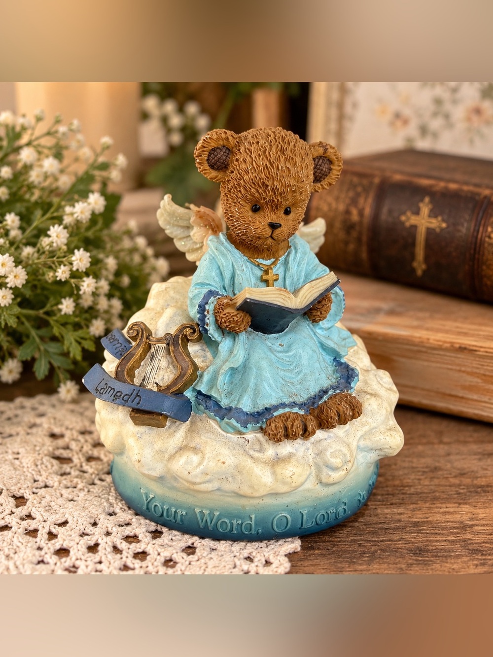 Angel Teddy Bear Figurine Psalm 119:89 Religious Decor